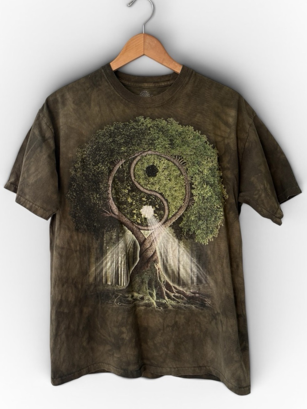 The Mountain Yin Yang Tree Green Tie Dye T  Shirt Large